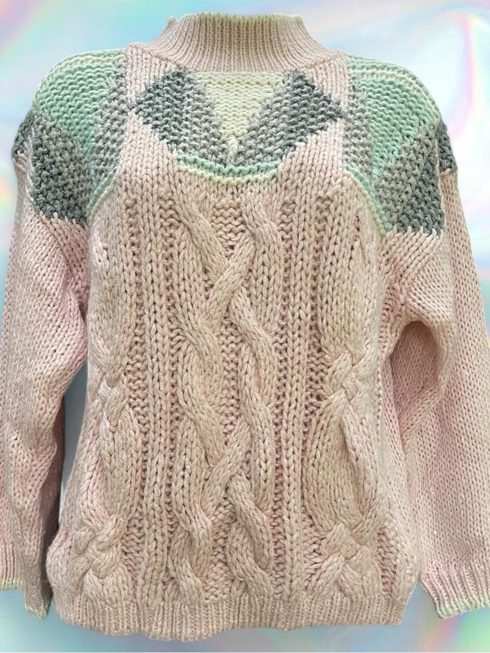 Soft Pink Colorblock Knit Sweater - Women's Cozy Pullover
